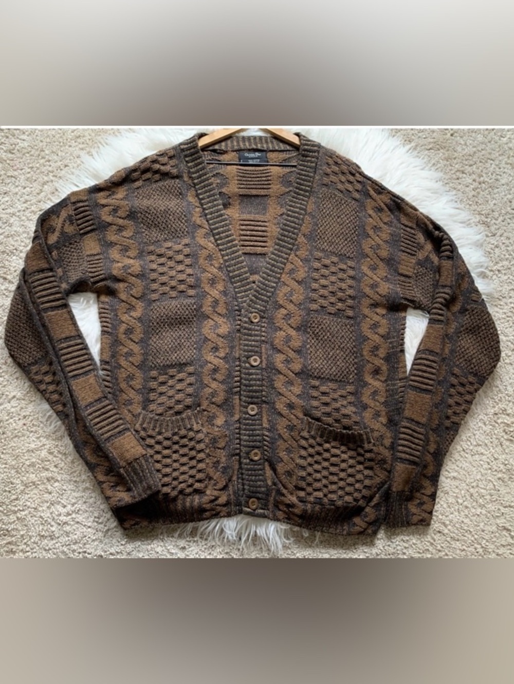 Christian Dior Monsieur Vintage Knit Cardigan Sweater Brown Size XL